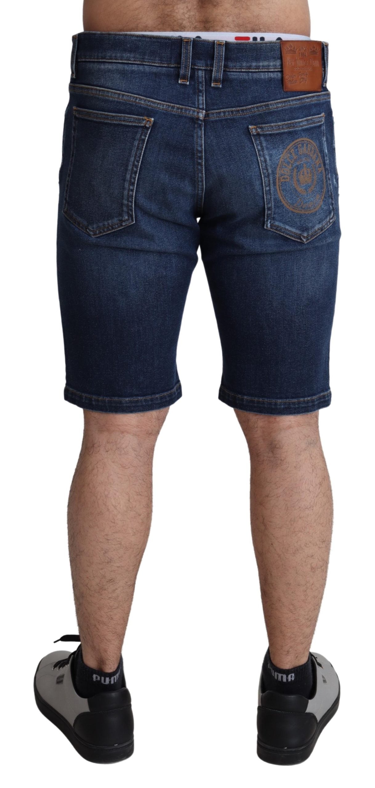 Dunkelblaue Baumwoll-Stretch-Bermuda-Denim-Shorts