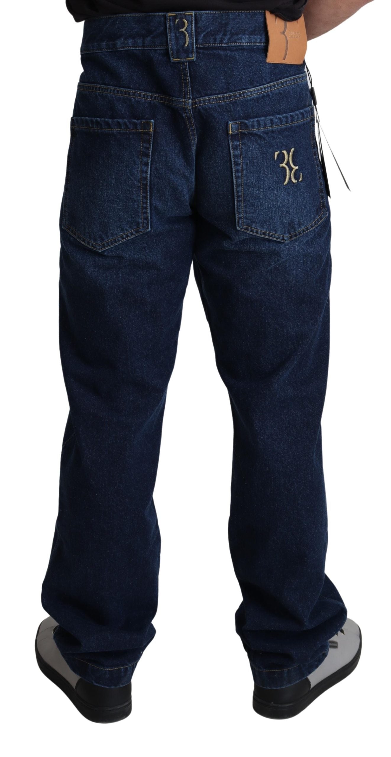 Blaue Regular Denim-Jeans aus Baumwolle