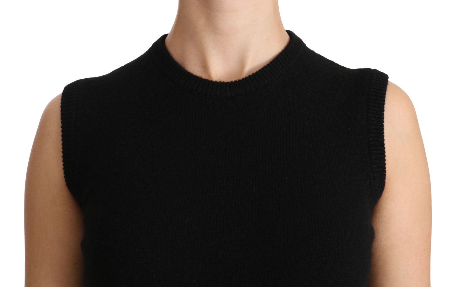 Schwarzes ärmelloses Top mit Rundhalsausschnitt Kaschmirbluse