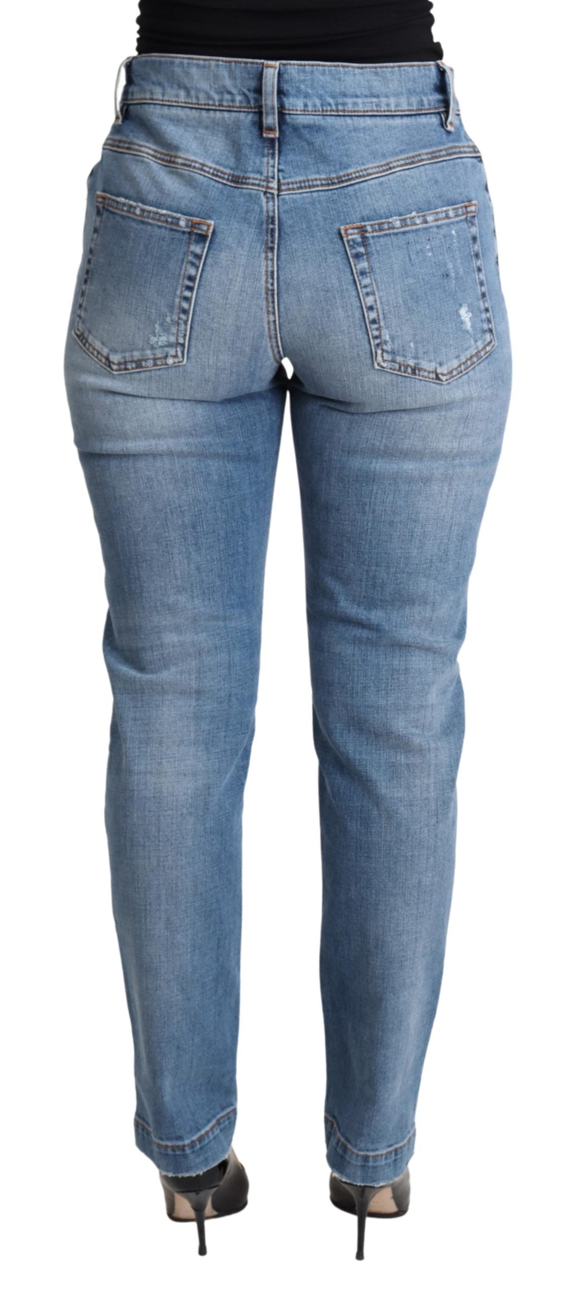 Blaue zerfledderte Skinny Denim-Jeans aus Baumwollmischung