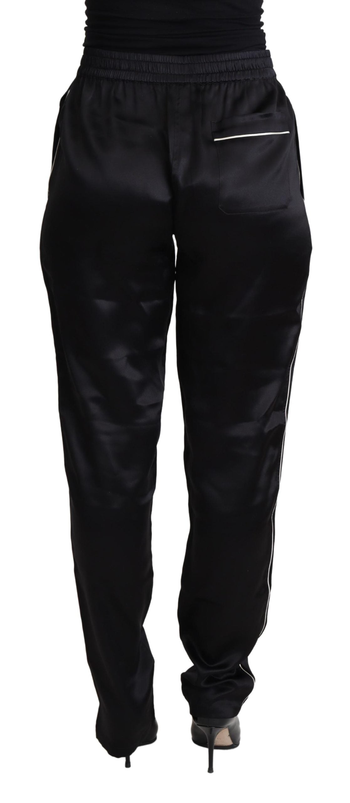 Schwarze Skinny Tapered Trouser Seiden-Satin-Hose