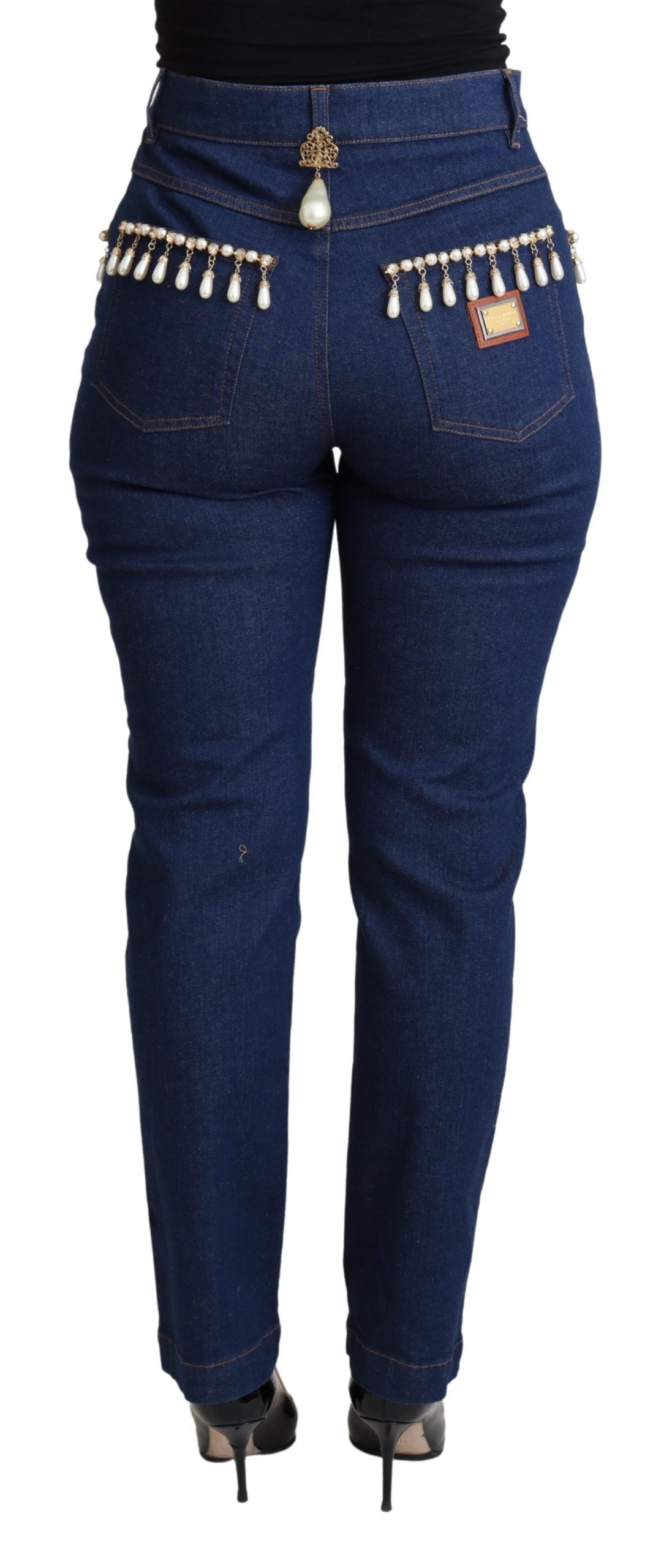 Blaue Baumwoll-Stretch-Skinny-Jeans mit Verzierungen