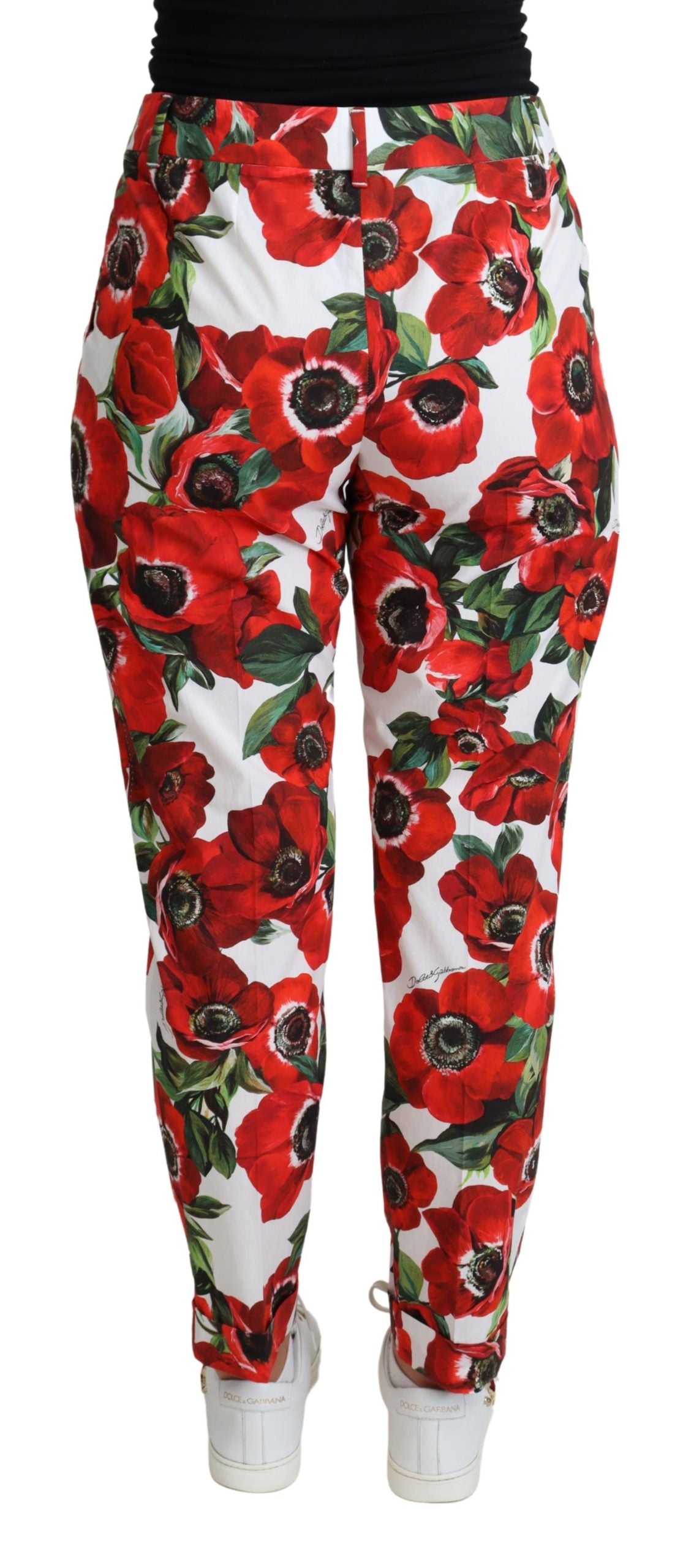Weiße konisch zulaufende Hose aus Baumwolle mit Anemonendruck
