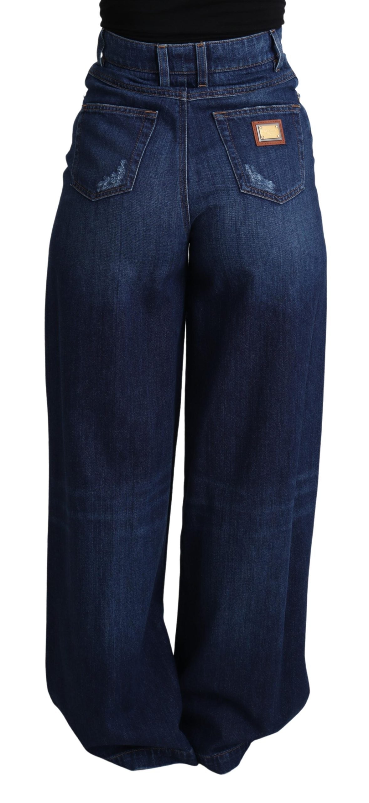 Blaue verschönerte Hose mit weitem Bein Baumwolljeans