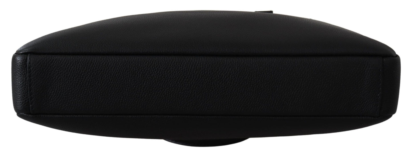 Schwarzes Leder Reise Umhängetasche Messenger Borse Tasche