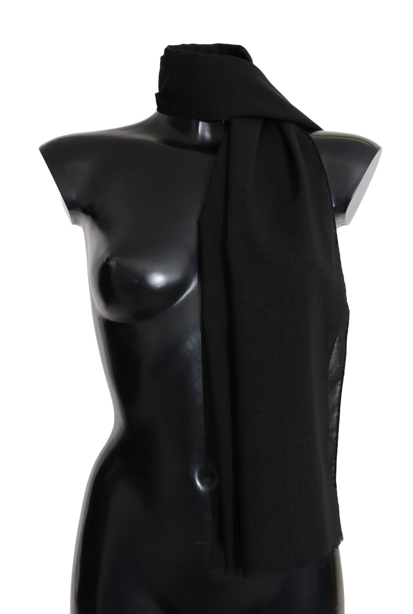 Solid Black Wool Blend Schal Wrap 70cm X 200cm Schal