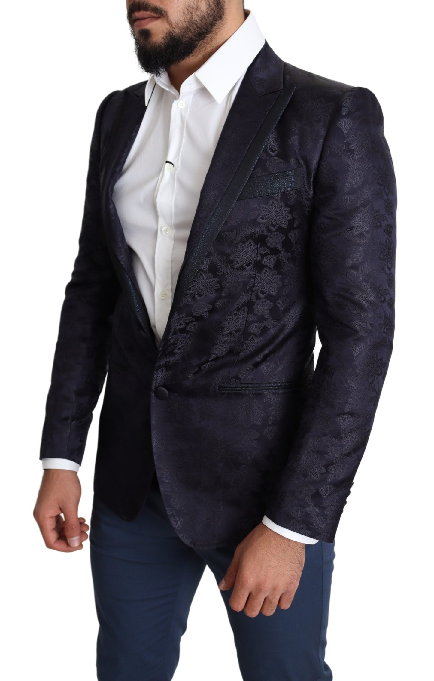 Blauer Jacquard-Mantel aus Seide mit Blumenmuster MARTINI Blazer