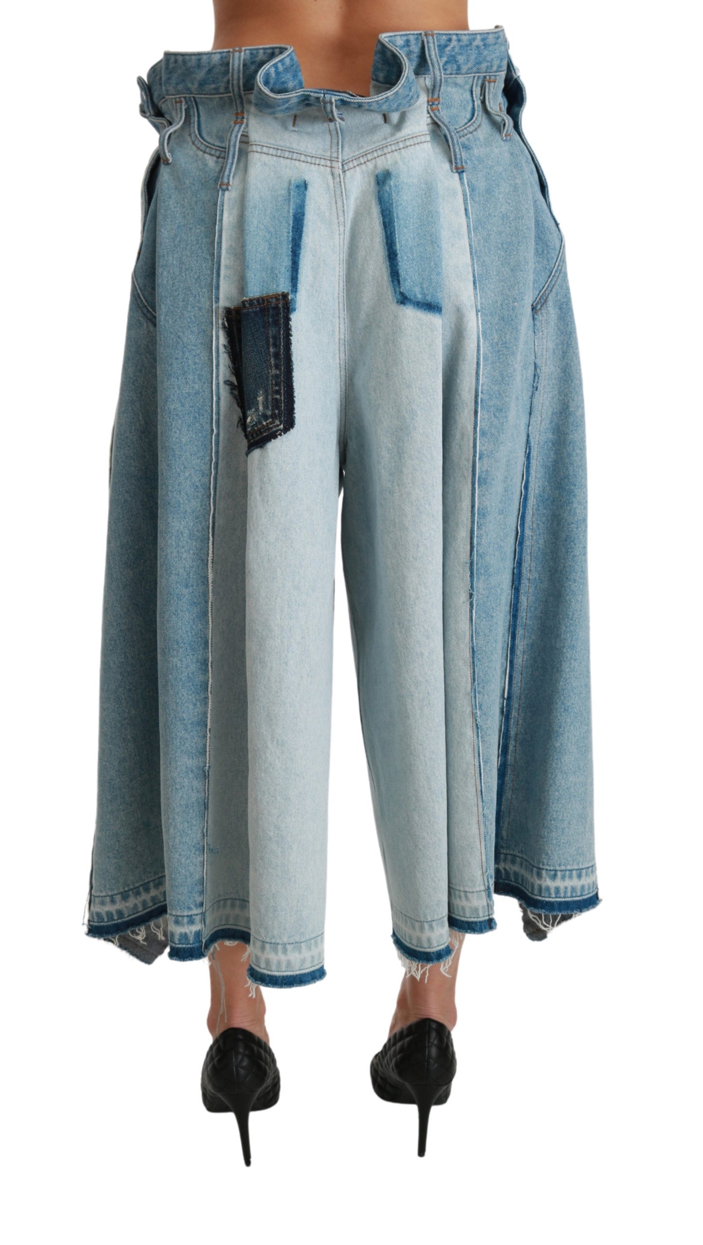 Blaue asymmetrische Jeans mit weitem Bein aus Denim-Baumwolle