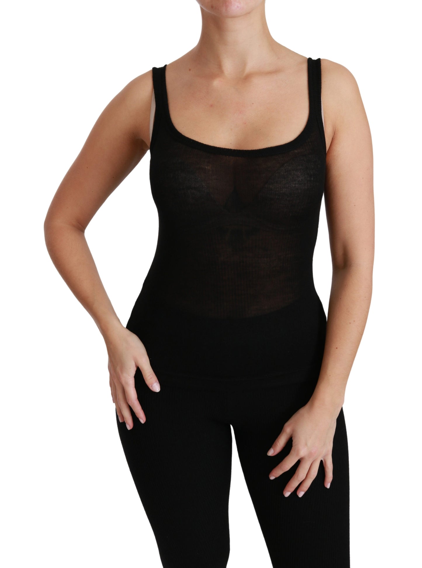 Schwarzes Spaghettiträger-Tank-T-Shirt aus Kaschmir