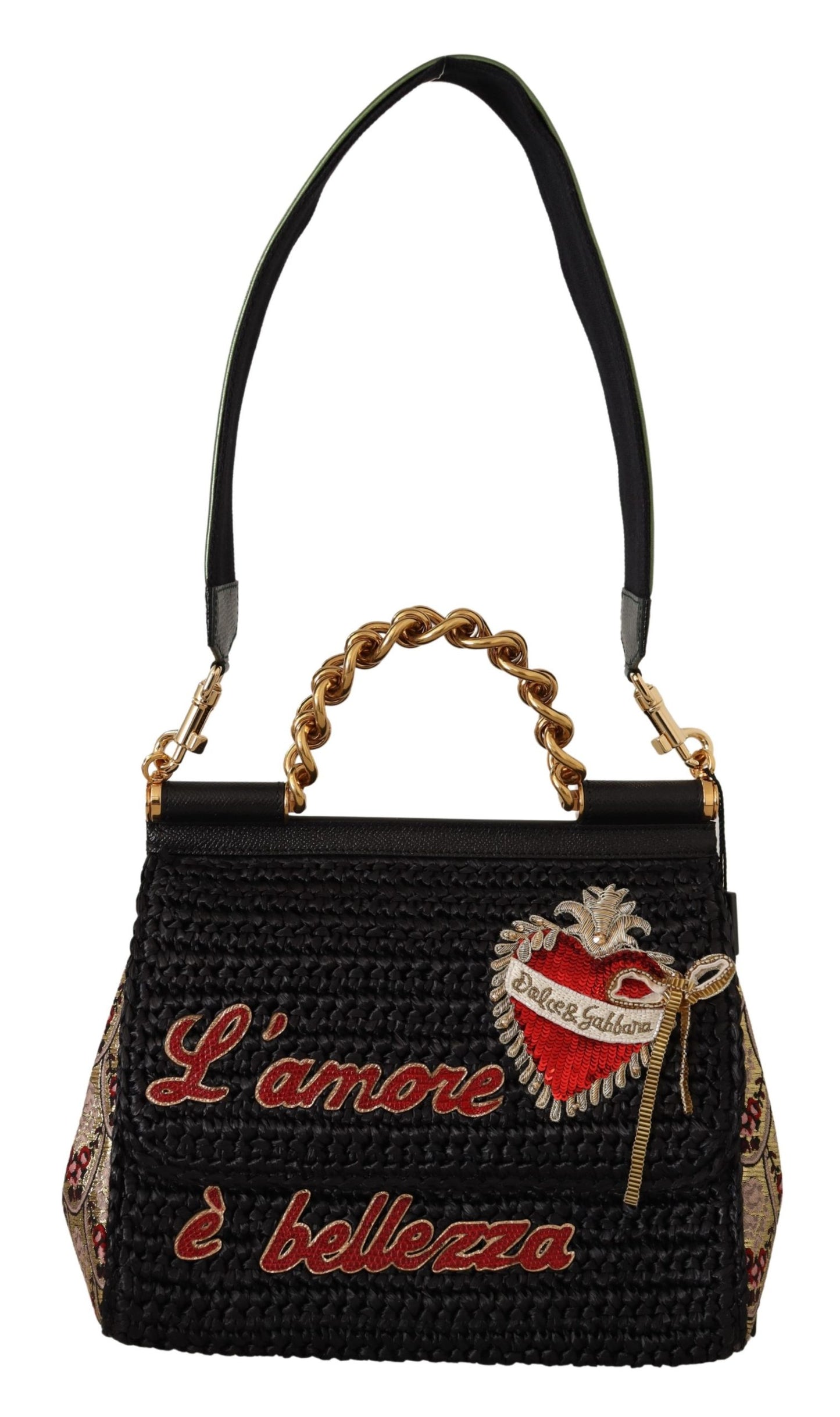 Schwarzer Raffia L'amore e Bellezza Geldbörse Borse SICILY Tasche