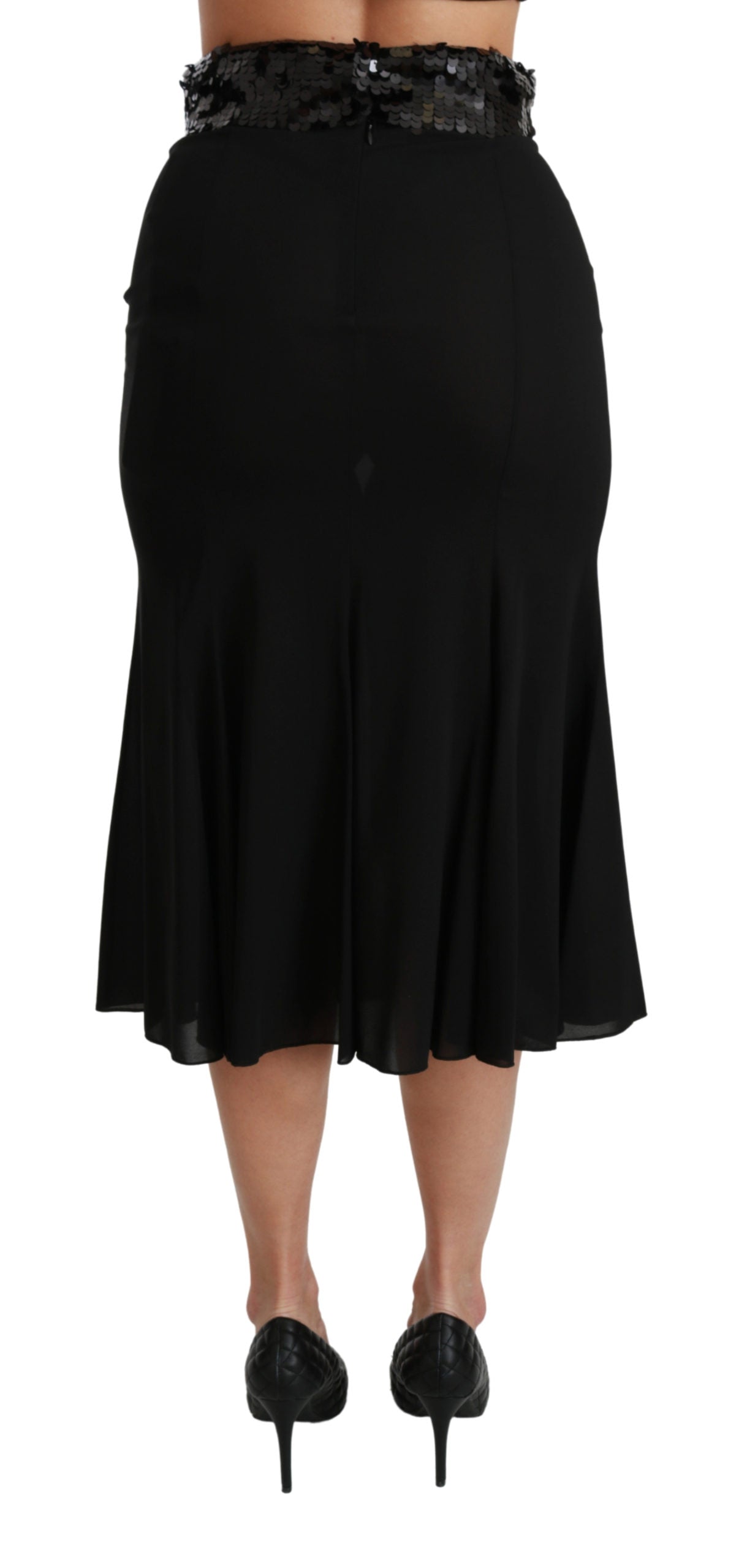 Schwarzer Midi-Seidenrock mit hoher Taille und Meerjungfrau