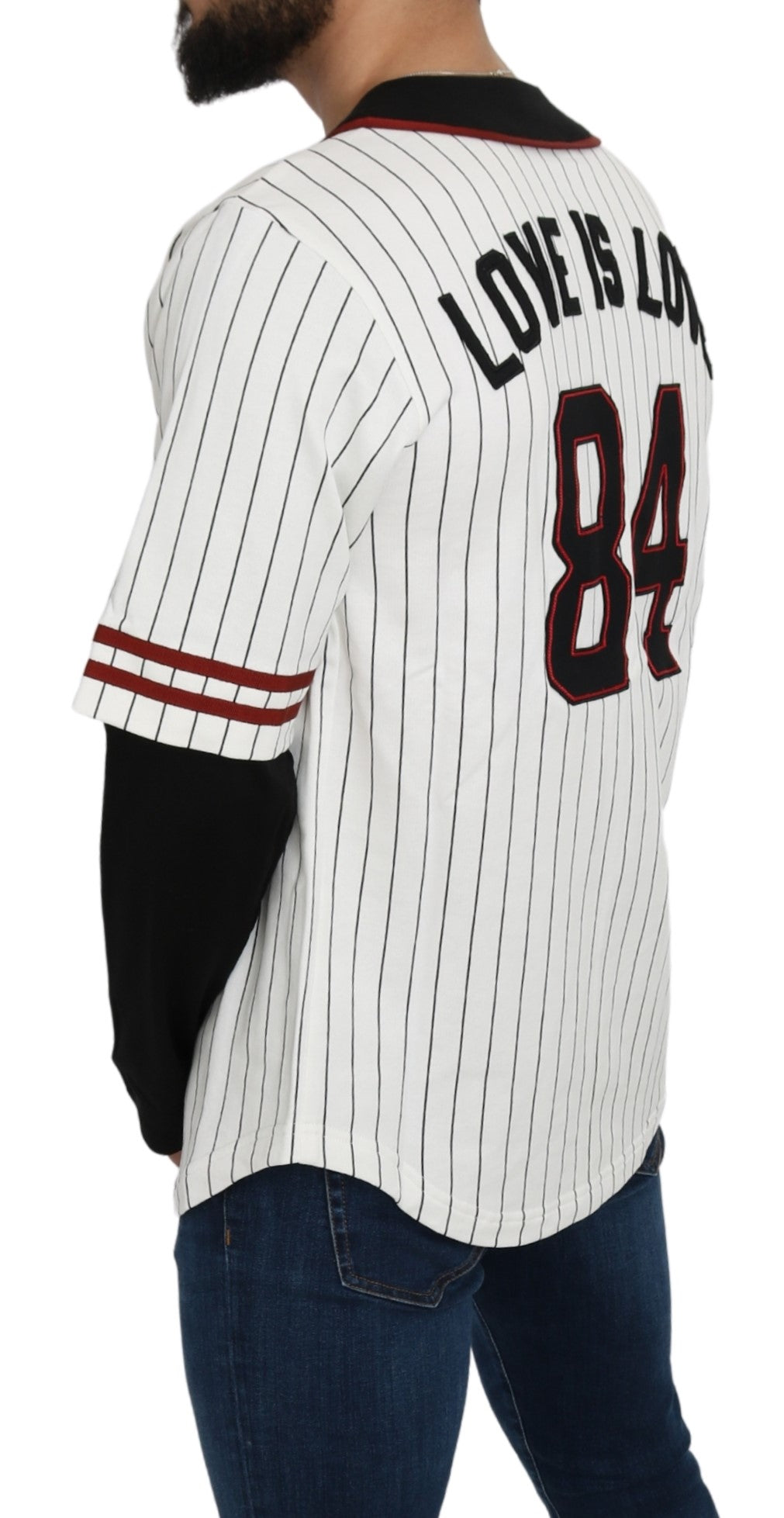 Weiß-schwarz gestreifter Logo-Pullover aus Baumwolle