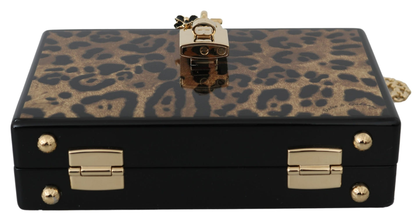 Brauner Leopard Frauen Schulter BOX Holz Tasche
