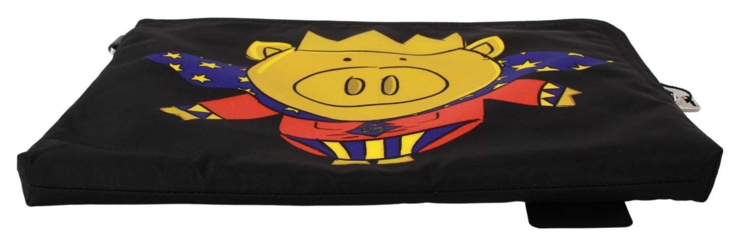 Schwarzer Super Pig Print Handkosmetiktasche