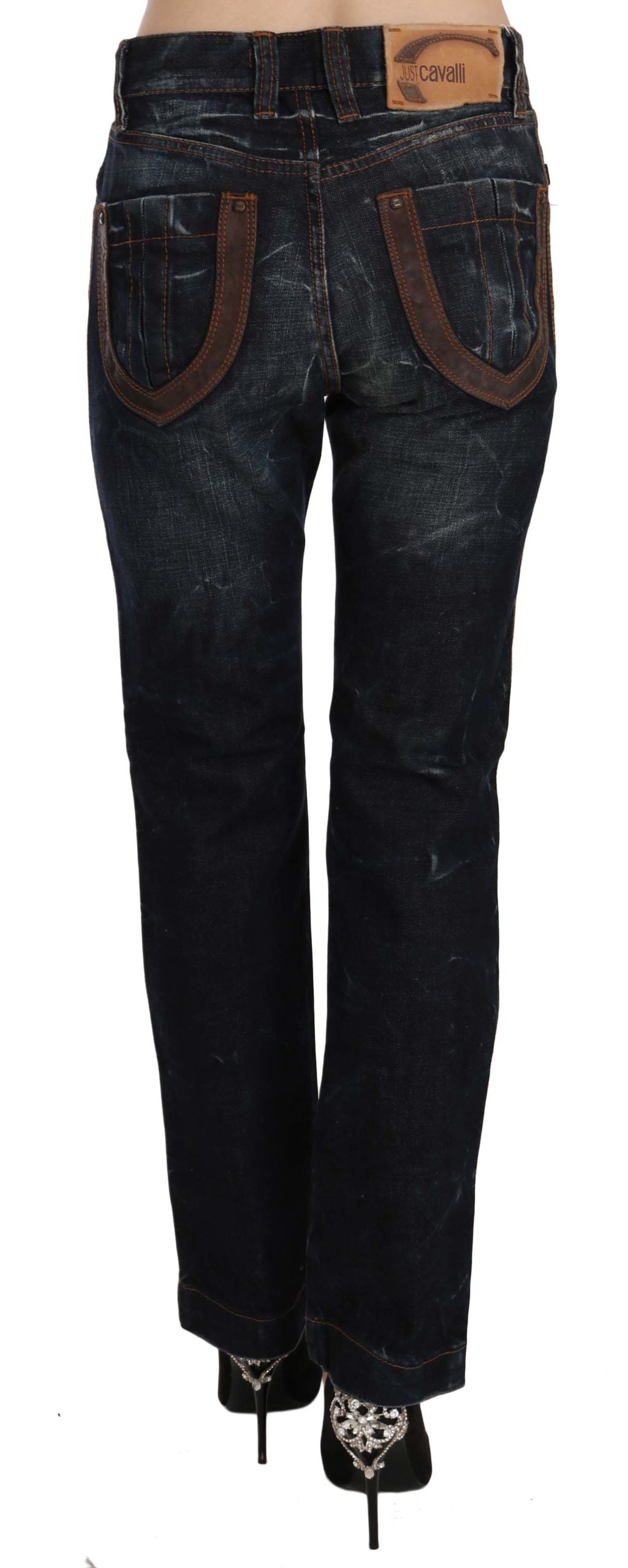 Blau gewaschene High Waist Straight Denim-Hose