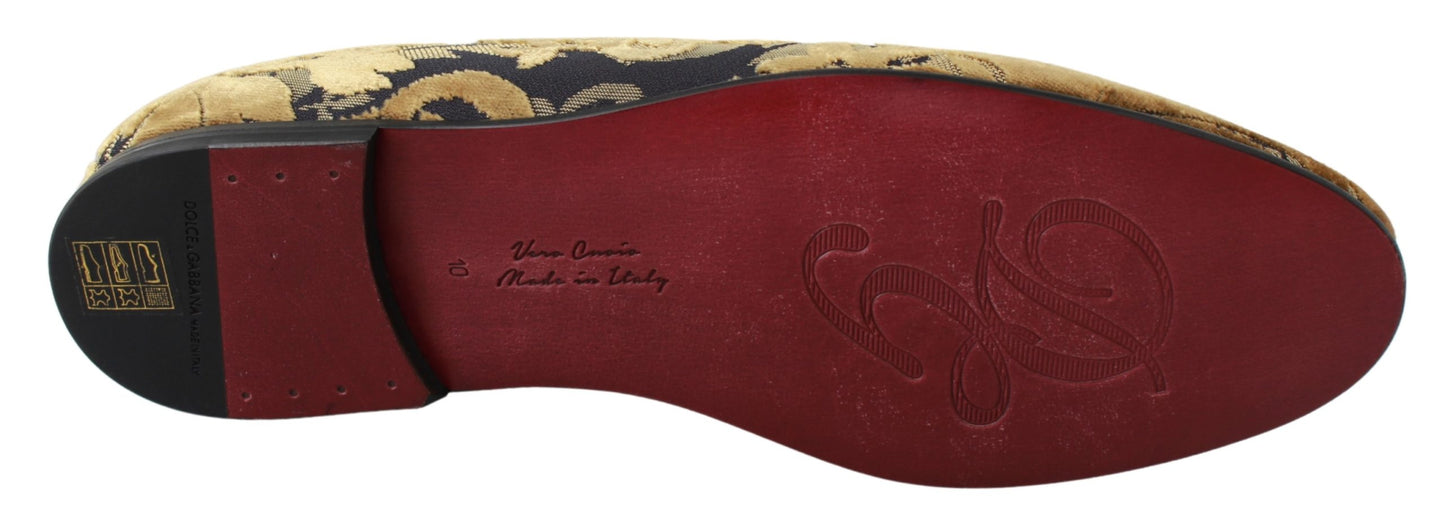 Blau Gold Samt Brokat Loafers Schuhe