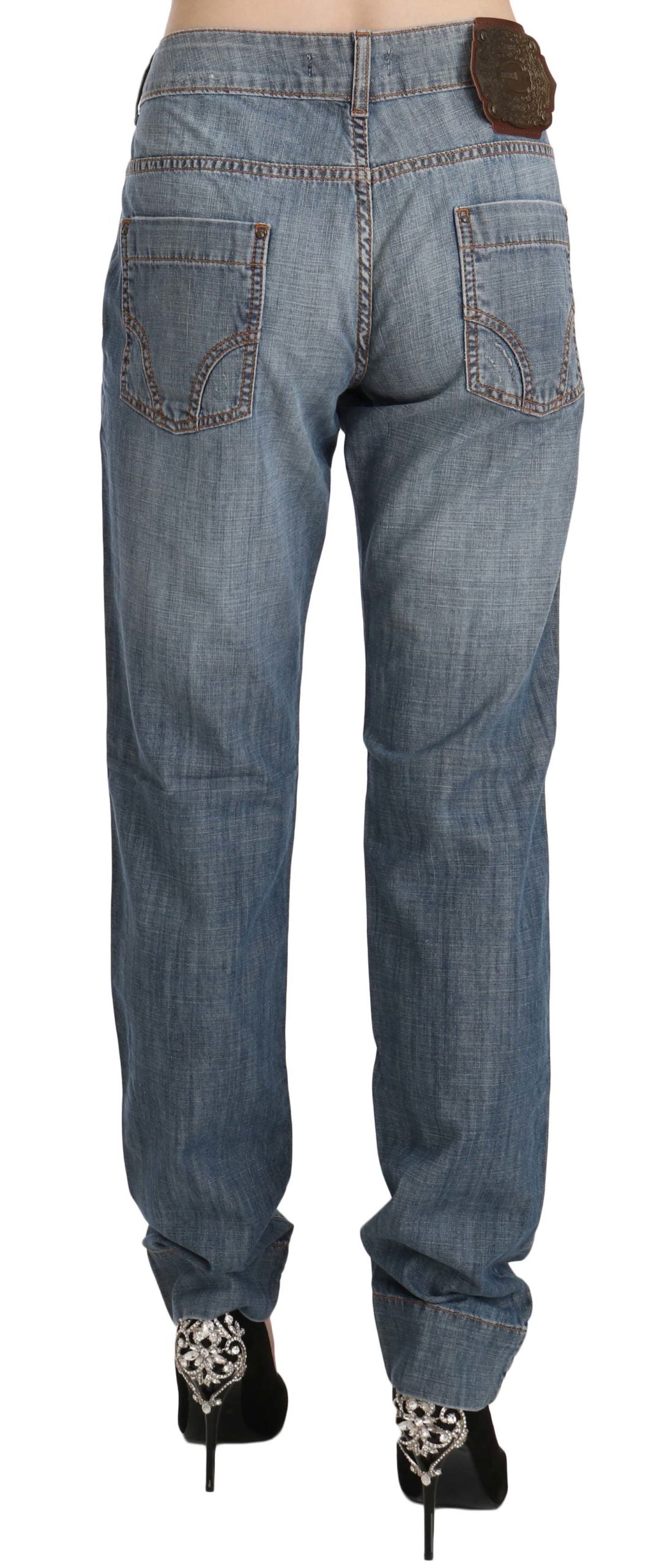 Blaue, gewaschene Baumwolle, niedrige Taille, Slim Fit Denim Hose