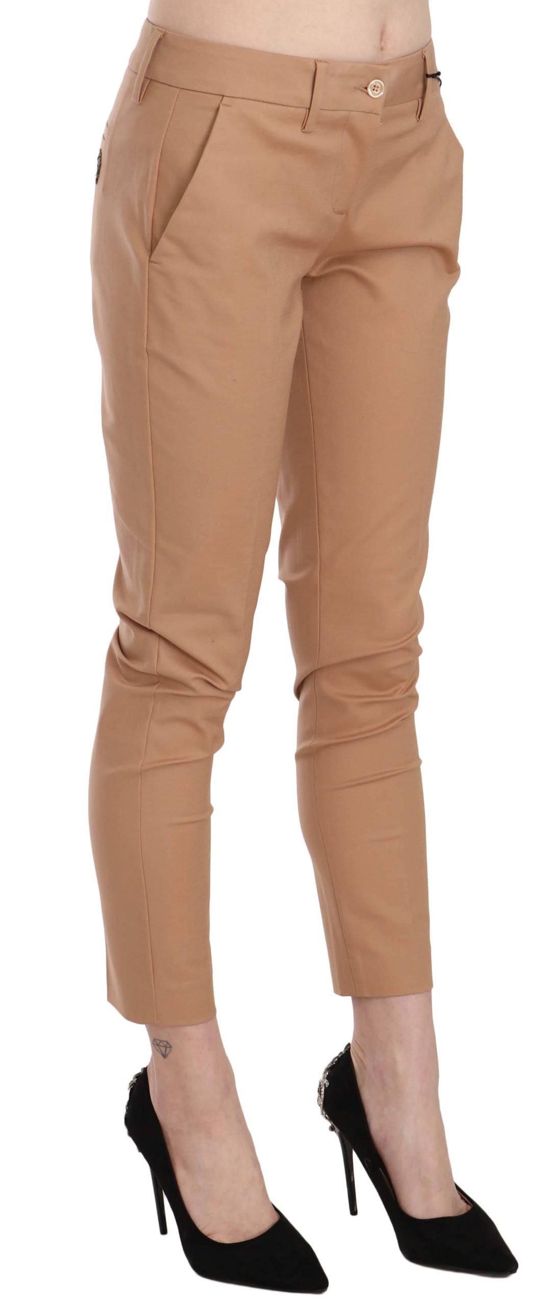 Beige Mittlere Taille Baumwolle Skinny Kleid Hose Hose