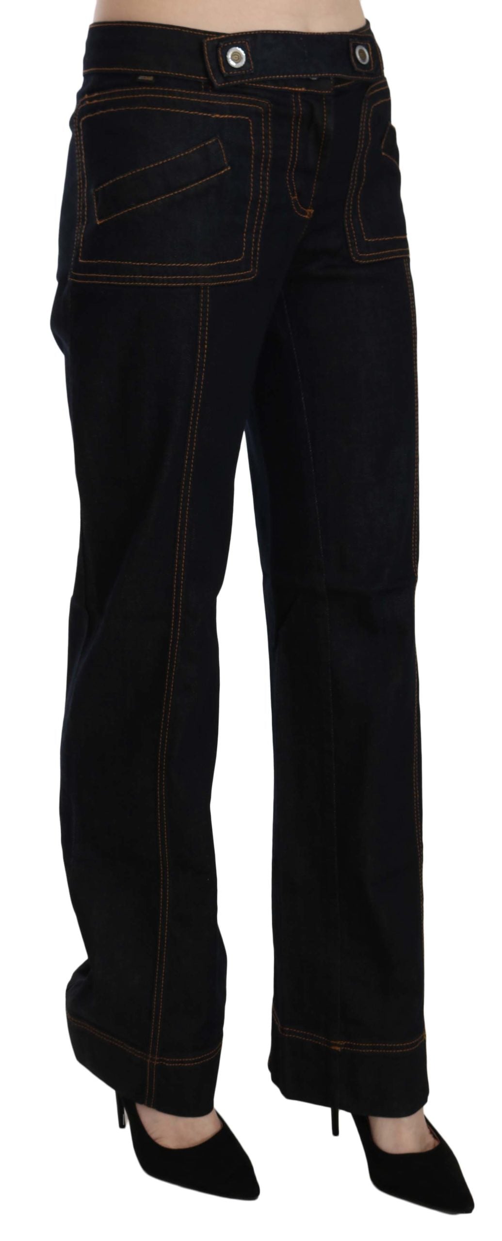 Schwarze Straight Denim-Hose aus Baumwolle mit mittlerer Taille