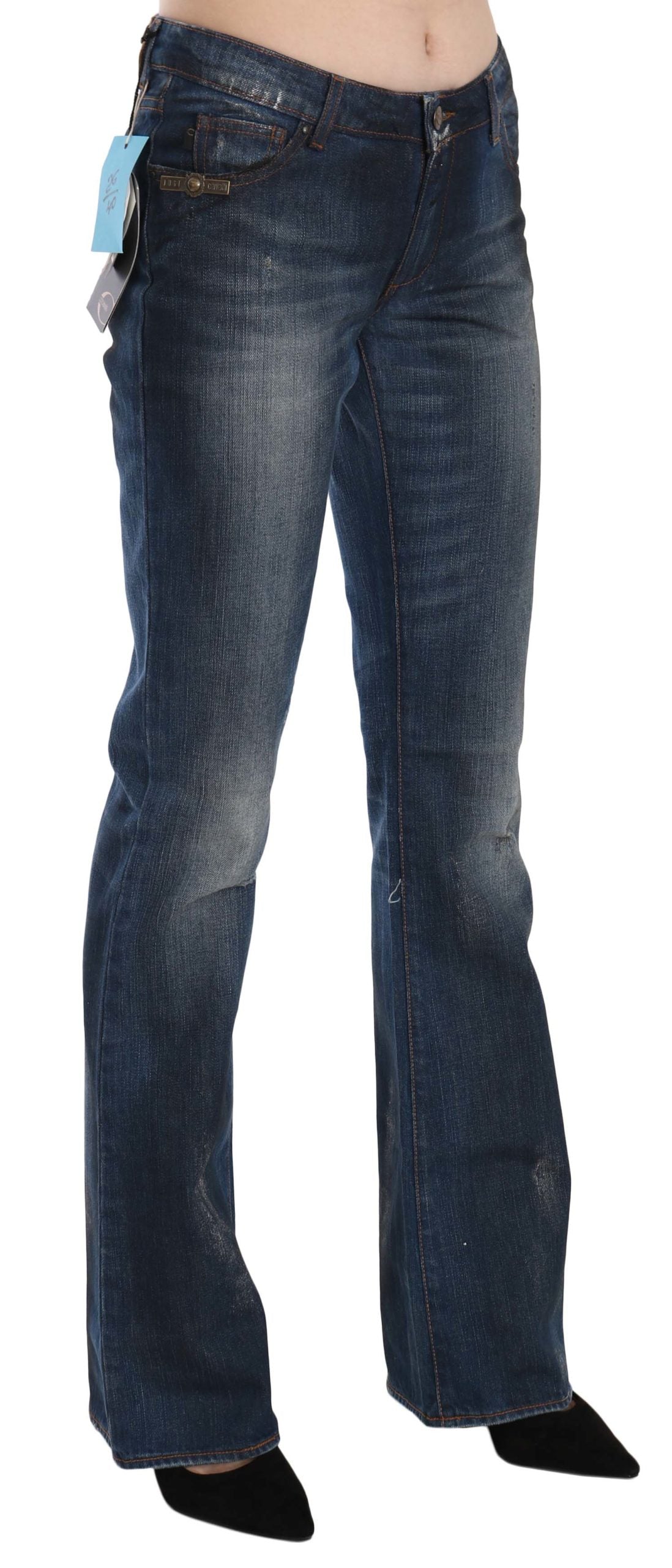 Blau gewaschene Baumwolle mit mittlerer Taille Boot Cut Denim-Hose