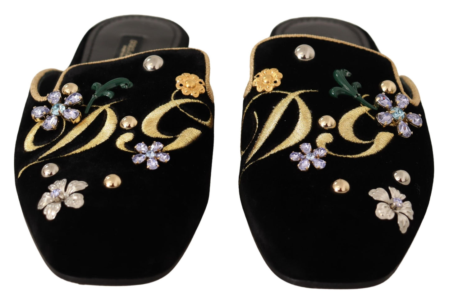 Schwarzer Samt DG Stickerei Maultier Sandalen Schuhe