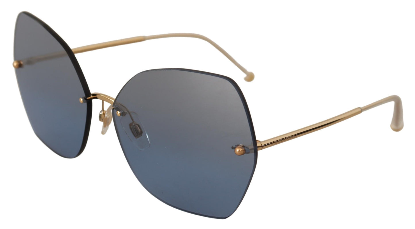 Übergroße Sonnenbrille mit blau-goldenem Schmetterlingslogo