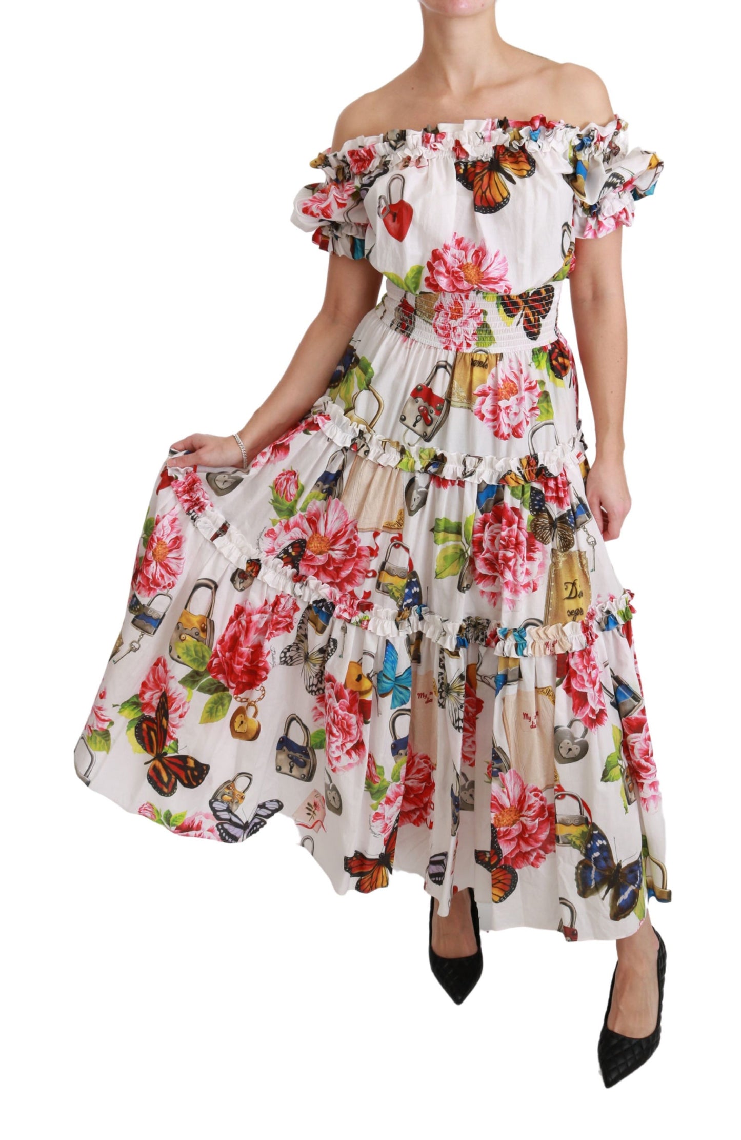 Weißes Märchenkleid aus Baumwolle schulterfrei