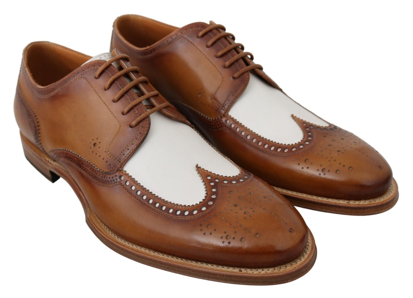 Braun Weiß Leder Derby Brogue Schuhe