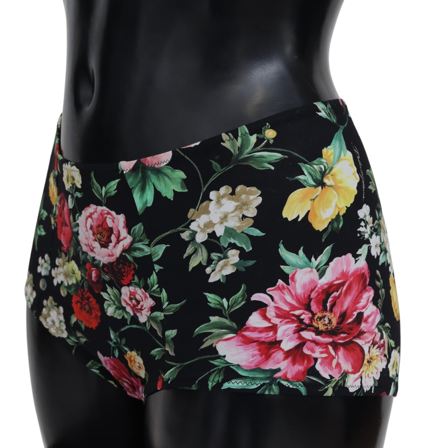 Schwarzer Blumendruck Bademode Beachwear Bikini Bottom