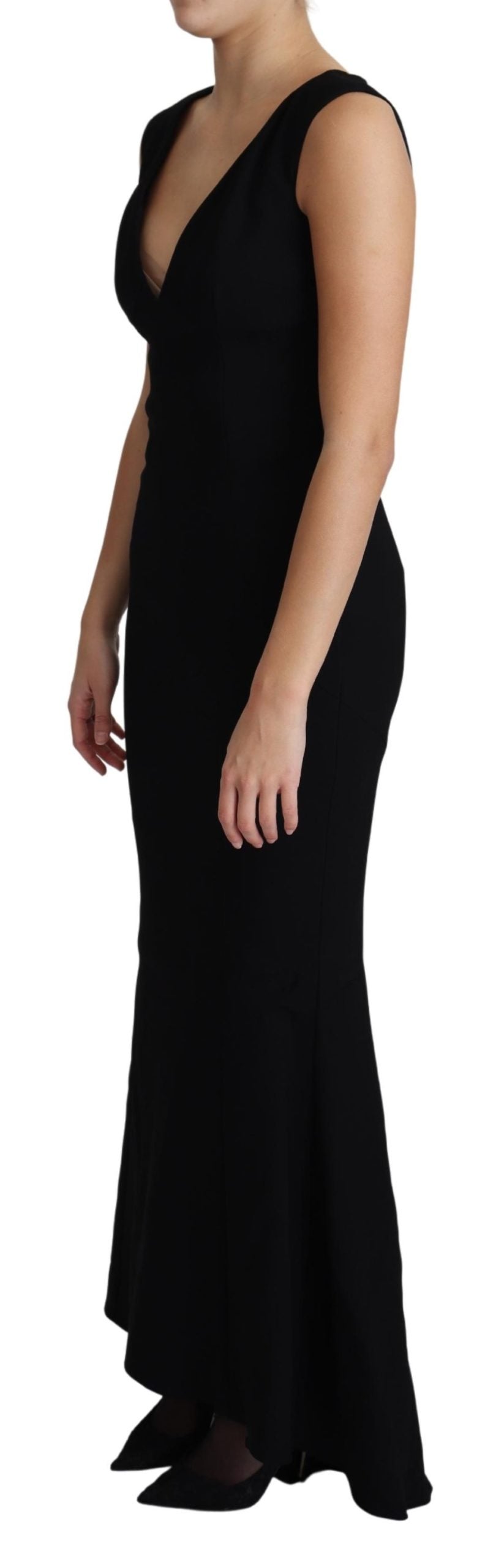 Schwarzes tief ausgeschnittenes Meerjungfrauen-Maxikleid mit Kristall