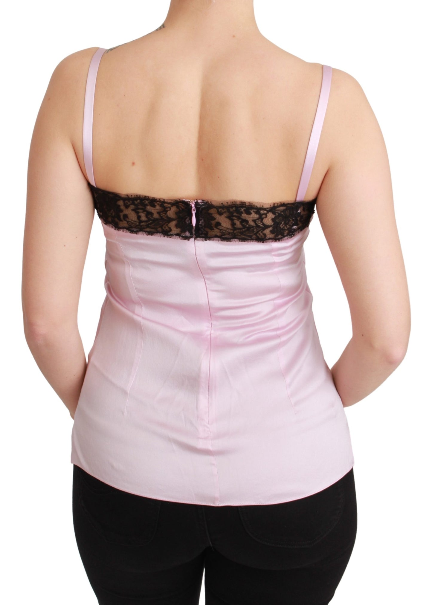 Seide Schwarz Spitze Top Rosa Tank Bluse