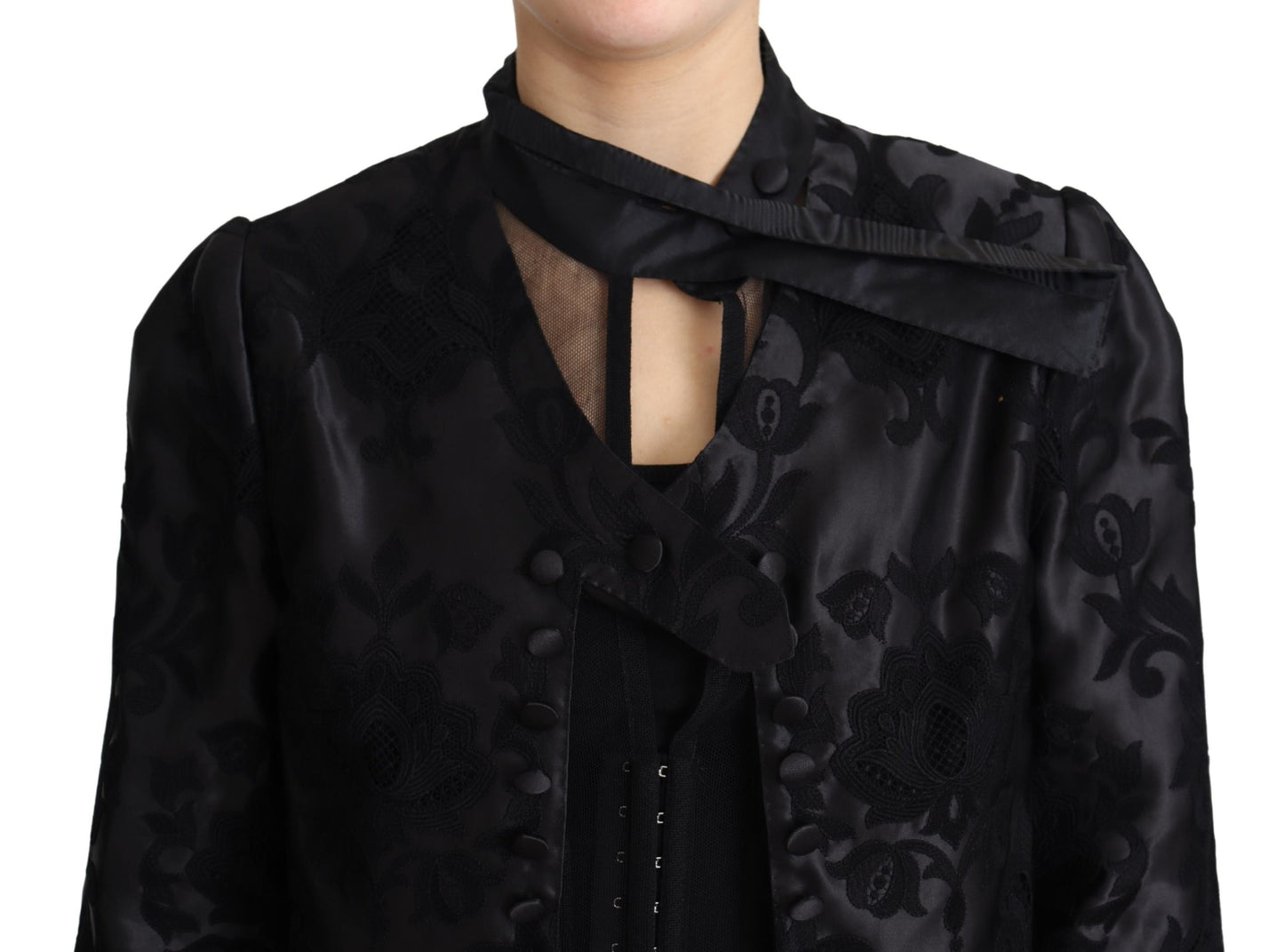 Schwarze Spitze durchsichtiges Korsett Organza Seidenjacke