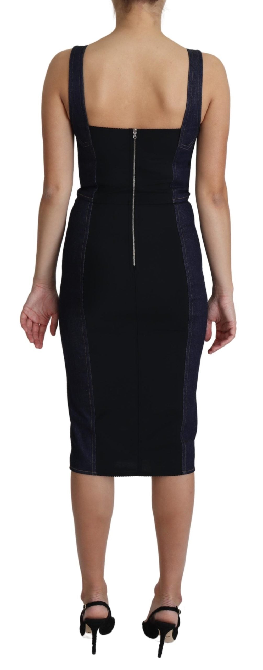 Dunkelblaues figurbetontes Midikleid aus Denim