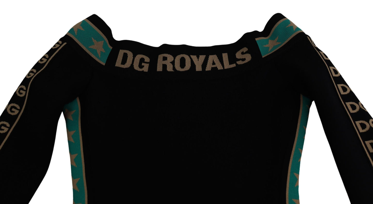 Schwarzes DG Royals Schulterfreies Etuikleid Midikleid