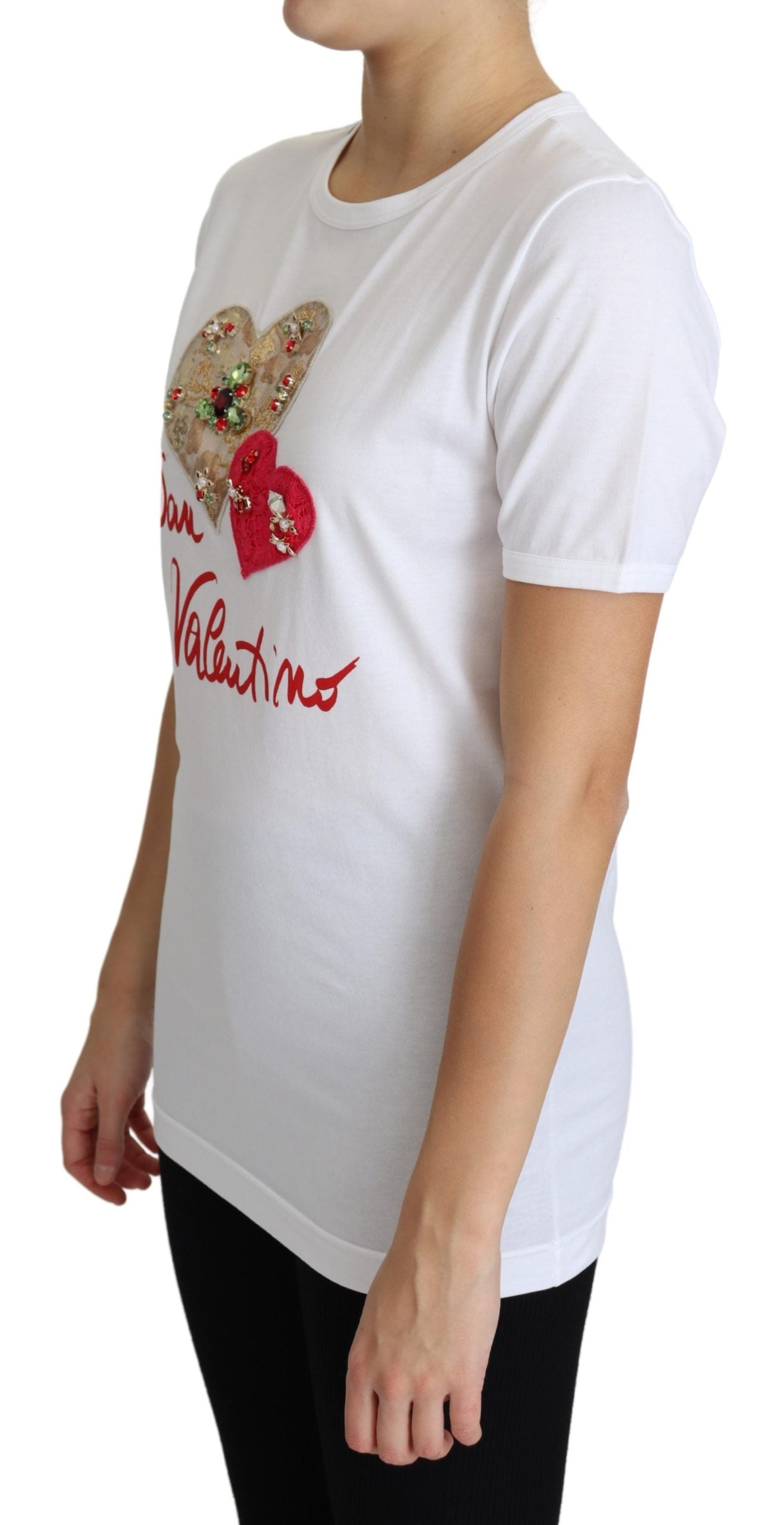 Weißes San Valentino Herz Kristalle T-shirt Top