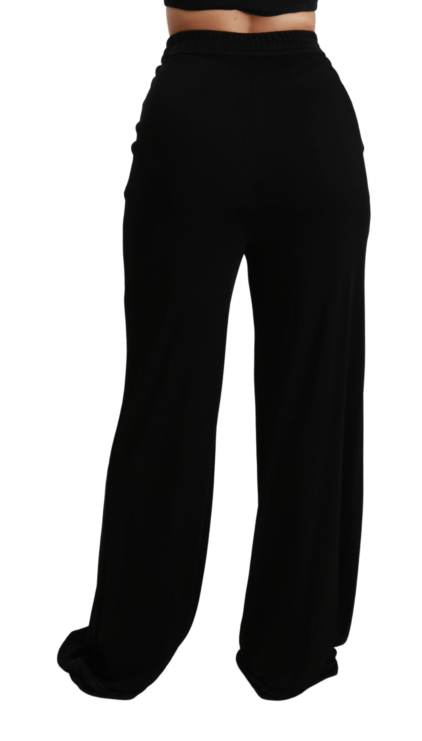 Viskose Schwarz Weites Bein Hohe Taille Hose