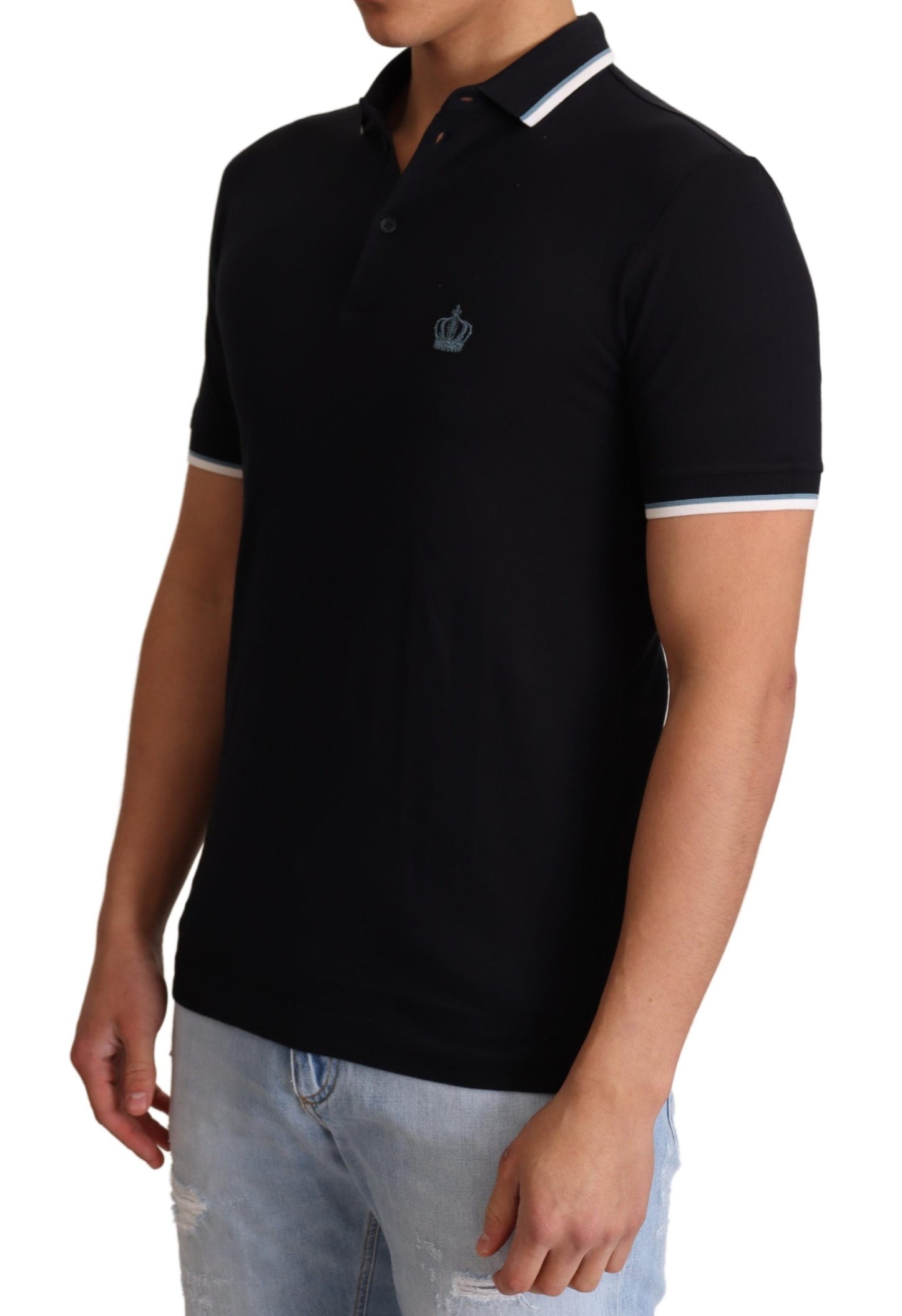 Blaues Logo Crown Polo Top Herren Baumwolle T-Shirt