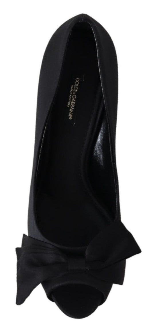 Schwarze Seiden Pumps Offene Zehen Heels Schuhe