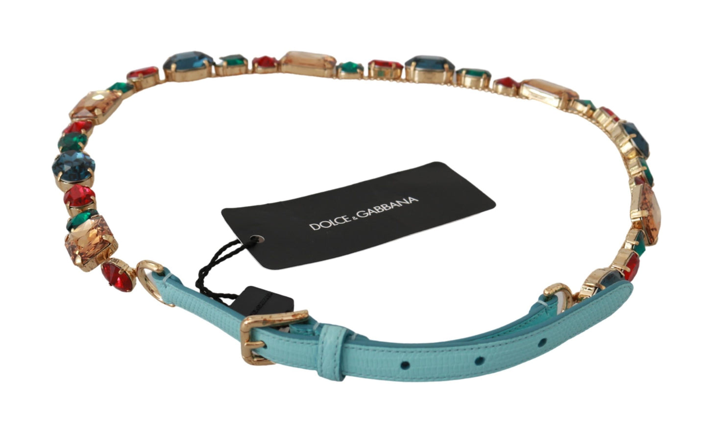 Blauer Leder Multicolor Kristalle Gürtel