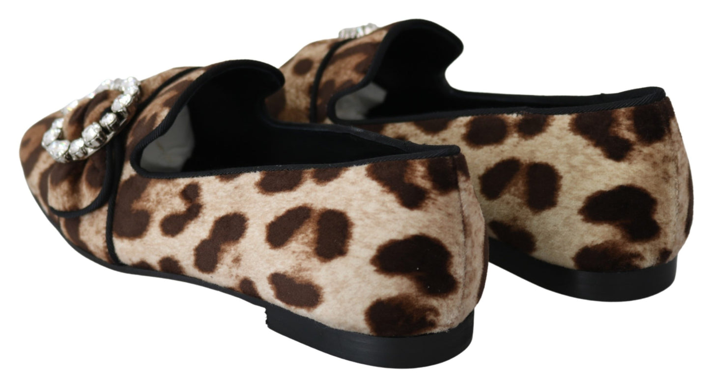 Braun Leopard Print Kristalle Loafers Flats Schuhe