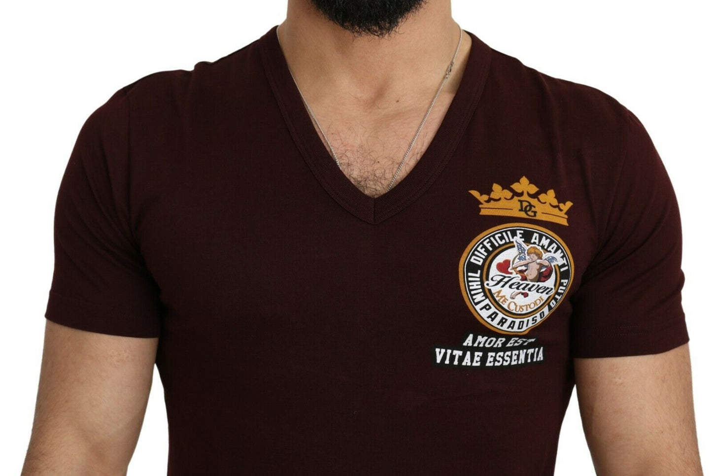 Bordeauxfarbenes Baumwoll-T-Shirt von Angel King