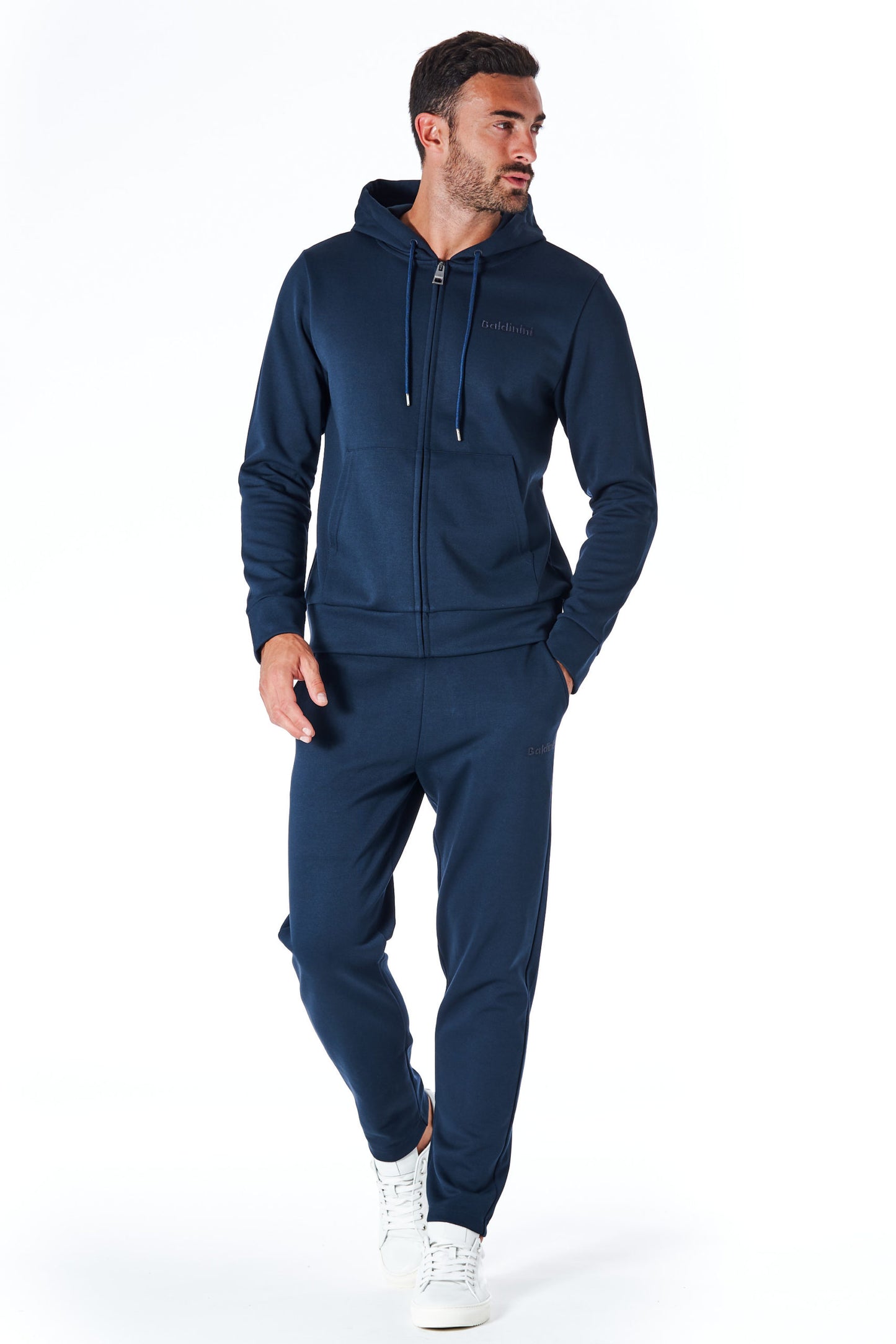 Blaues Sweatshirt mit Kapuze und Reißverschluss aus Baumwolle und Polyester