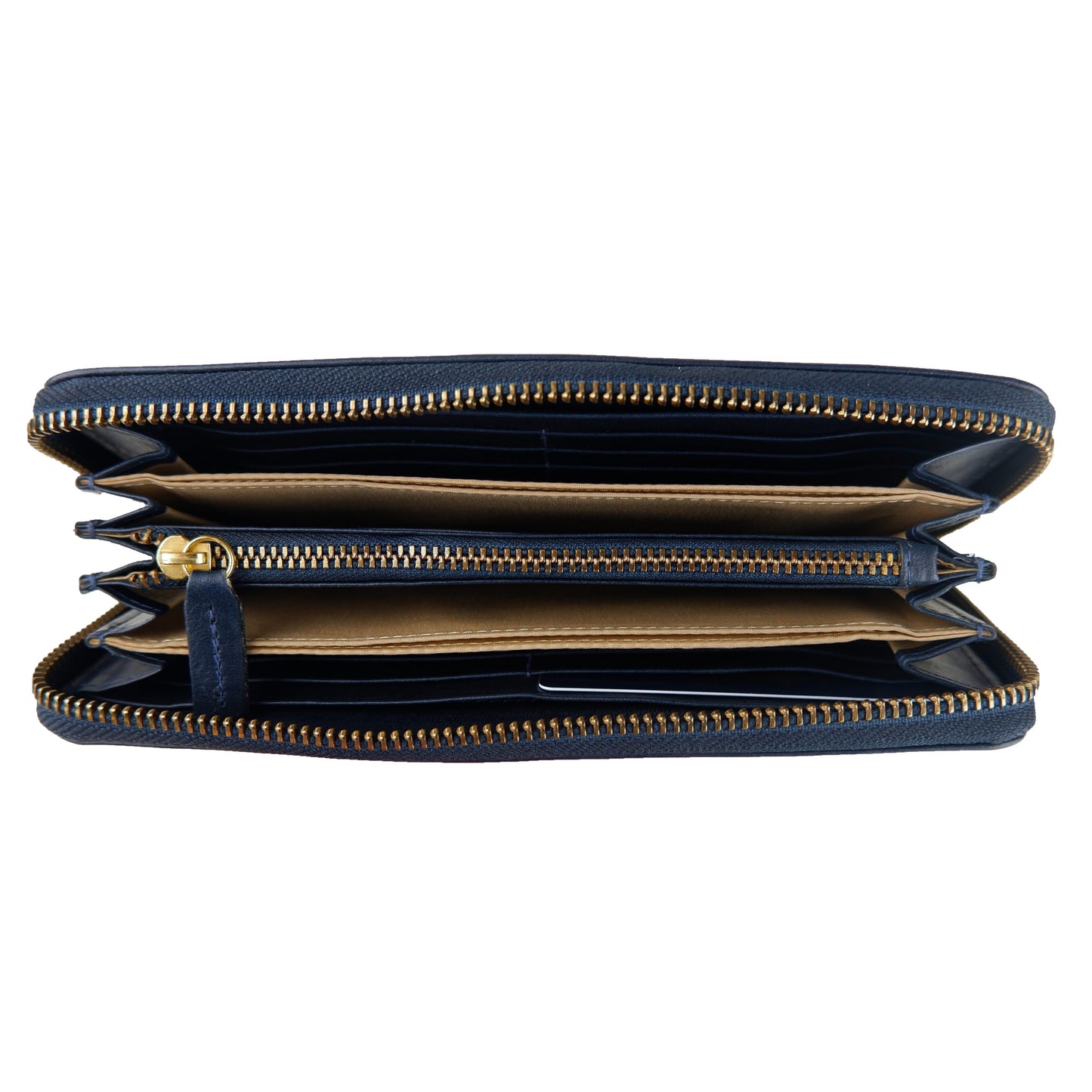 Dunkelblaues Kalbsleder Portemonnaie mit Zip-Verschluss
