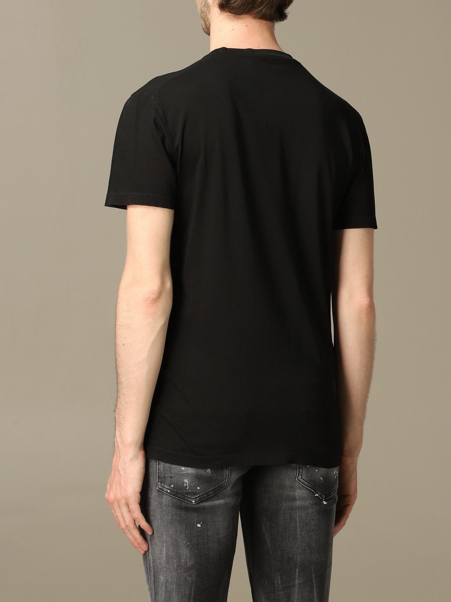 Schwarzes T-Shirt mit Rundhalsausschnitt und Markenlogo aus Baumwolle