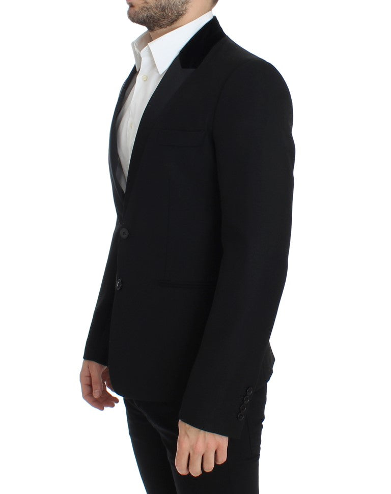 Schwarzer Stretch-Blazer aus Wolle in schmaler Passform