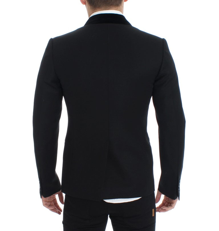 Schwarzer Stretch-Blazer aus Wolle in schmaler Passform