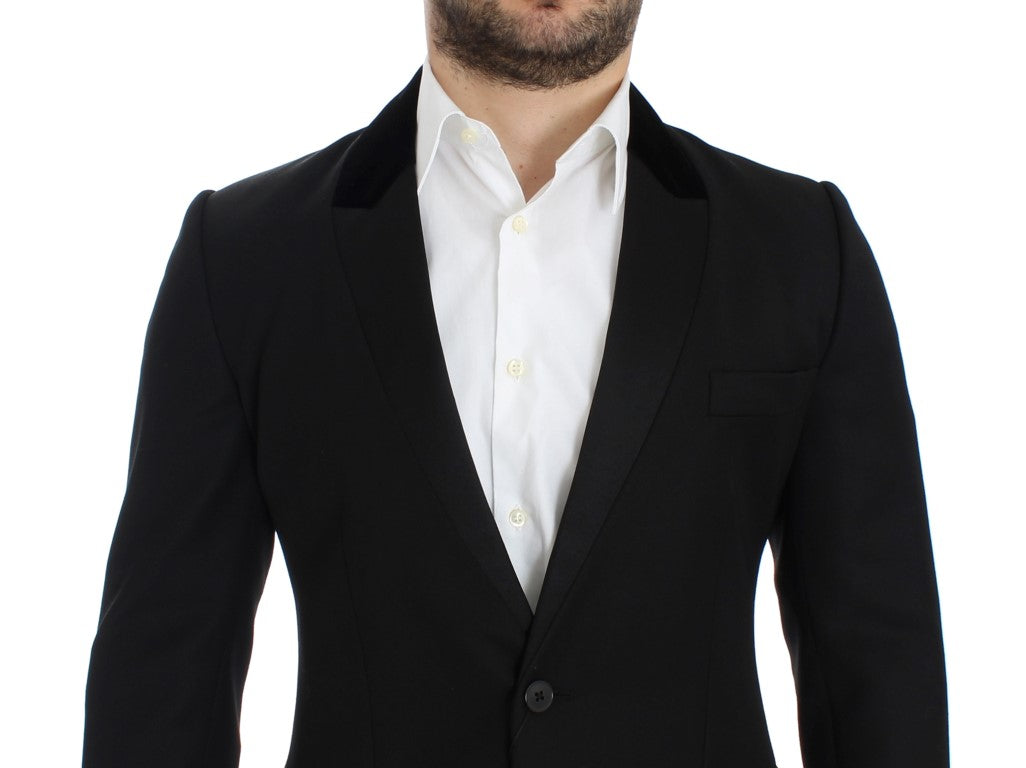 Schwarzer Stretch-Blazer aus Wolle in schmaler Passform