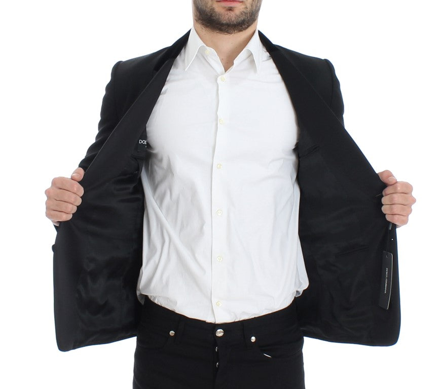 Schwarzer Stretch-Blazer aus Wolle in schmaler Passform