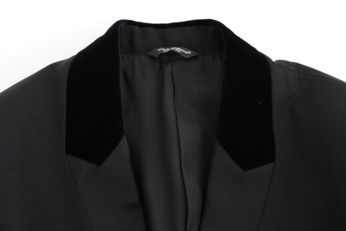 Schwarzer Stretch-Blazer aus Wolle in schmaler Passform