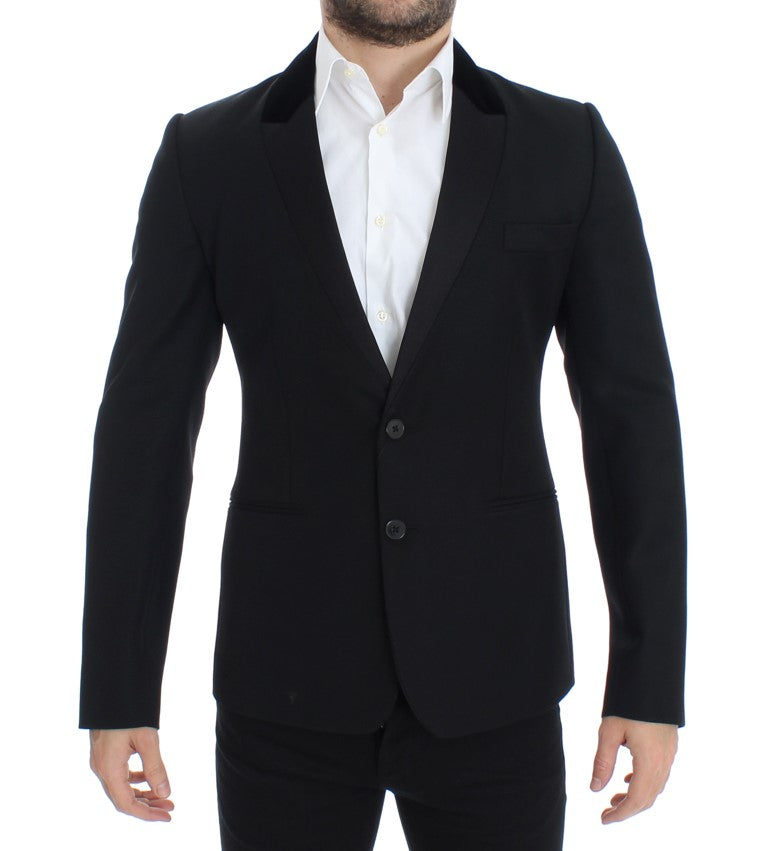 Schwarzer Stretch-Blazer aus Wolle in schmaler Passform